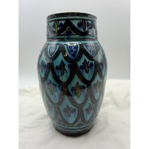 Vintage SAFI Pottery Vase Signed Blue Green